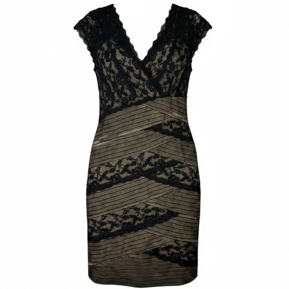 Marina Cocktail Dress Size 16 Sheath Lace Beaded Tiered Glam Formal Quiet Luxury